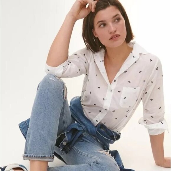 NWT Anthropologie Grayson The Hero White Palm Tree Button Down Shirt Blouse Sz S